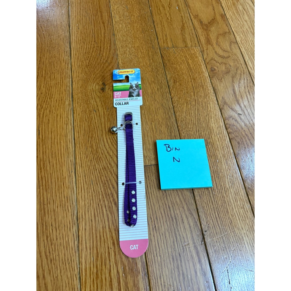 Ruffin' It Purple Adjustable Jeweled Cat Collar 8-12 Inch with Bell 38812 NEW